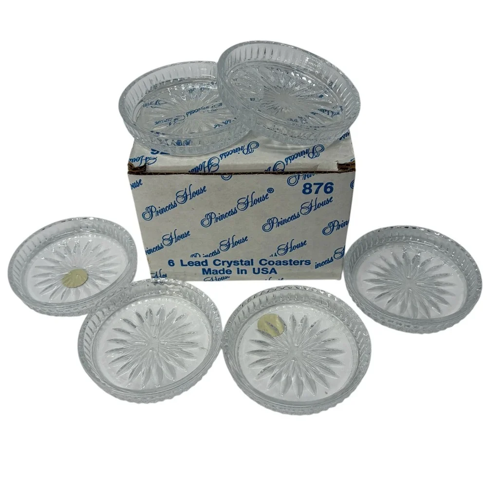 Vintage Princess House 876 Lead Crystal Coasters Set 6 Original Box USA 24% Lead